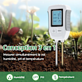 Miniatyrbillede 2 af 5: 3 i 1 Jord pH-tester, Syre-Base Jordtestdetektor, Temperatur- og fugtighedsmåler med baggrundsbelyst LCD-display Kompatibel med havearbejde/potteplanter/landbrug