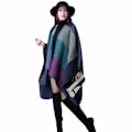Miniatyrbillede 3 af 5: Dame Poncho Cape Oversized Vinter XXL Dame Tørklæde Lang Høj Kvalitet Reversible Cape Poncho Patchwork Design Tæppe Stof Tørklæde Sjal Cape