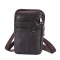 Miniatyrbild 1 av 3: Fashion Herrar Enfärgad Läder Utomhus Sport Midjeväska Telefonväska Axelväska Handväska Crossbody Väska Löparbälte Midjepaket med Vattenflaska（19cm） coffee