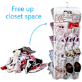 Miniatyrbillede 5 af 5: 30 store lommer sko hængende opbevaring arrangør til garderobe skinne rack dobbeltsidet med roterende bøjle mesh sko arrangør, hvid White