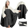 Miniatyrbillede 1 af 5: Regnjakke til kvinder og mænd - Regnponcho - Vandtæt let regntøj med hætte - Regnkappe - Poncho black+white
