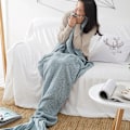 Miniatyrbilde 3 av 5: Teppe havfrue hale teppe strikket fiskehale teppe sofa teppe blue 50*90cm