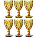 Miniatyrbild 1 av 5: Färgade vinglas, glasbägare, vintagemönster präglade, färgade glasdricksglasset, set om 6, bärnsten