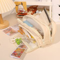 Miniatyrbild 2 av 5: Pennfodral med stor kapacitet, dragkedja smidig pennfodral för flickor pojkar med 4 fack pennväska kontorsmaterial arrangör sminkväska (vit) Beige