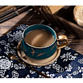 Miniatyrbillede 5 af 5: 2 stk. Cappuccino kopper med underkopper, 300 ml porcelæn espressokopper til te, kaffe, cappuccino, kaffekopper med træskive (grøn*2) Green*2