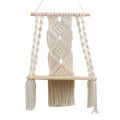 Miniatyrbillede 1 af 5: Boho væghylde i træ med flettet macramé til ophængning på væggen - Boho vægdekoration