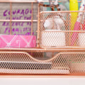 Miniatyrbilde 5 av 5: Skrivebordsarrangør med skuff, kontorutstyr med 5 rom + 1 stor skuff | The Mesh Collection, Rose Gold rose gold
