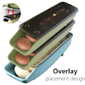 Miniatyrbilde 5 av 5: Hjemmeplassbesparende eggbeholder, kjøleskap stabel automatisk rulle eggbeholder, eggbrett for oppbevaring med ferskholdbarhetsmerke (blå)