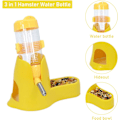 Miniatyrbild 3 av 5: 3-i-1 Hamsterhängande Vattenflaska Djur Automatisk Dispenser med Bas för Dvärghamster Mus Råtta Igelkott (80ML, Gul)
