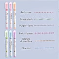 Miniatyrbillede 3 af 5: Curve Highlighter Pen Set, 6 farvede dobbeltspidsede kurvepenne, der laver designs, notesbøger, planlægningskuglepenne, kurveformer