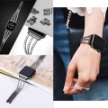 Miniatyrbild 2 av 5: 38mm 40mm 41mm Smyckes klockarmband för IWatch SE(GEN 1 2 3) Rem Serie 9 8 7 6 5 4 3 2 1 Kvinnor Diamant Armband Rostfritt Stål Band（Svart） Black W