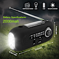 Pikkukuva 2 / 5: Aurinkoradio, hätäkäynnisteinen aurinkosääradio AM/FM itsevirtainen 5 LED-taskulampulla, 2000mAh hätävirtapankki (musta) Black