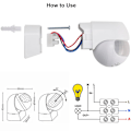 Miniatyrbild 3 av 5: Inomhus/Utomhus PIR Infraröd Rörelsesensor, IP44 Vattentät, Detektionsräckvidd upp till 12mA vid 180°, Vit