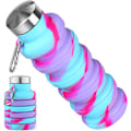 Pikkukuva 1 / 5: Kasaannettavat Vedenpullot, Uusiokäyttöiset BPA-vapaat Silikonista Valmistetut Taitettavat Vedenpullot 16oz, Kevyet Vuotamattomat Kannettavat (Violetti+Sininen)