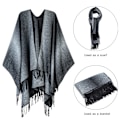 Miniatyrbilde 5 av 5: Poncho-skjerf for kvinner med gradientdesign, vendbar myk strikket teppe cape cardigan for kvinner retro cardigans sjal i vintergave