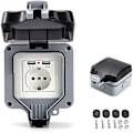 Pikkukuva 4 / 4: IP66 Vedenpitävä Ulkopistorasia USB-latausporteilla ja Kannella, Seinäpistorasiakotelo Puutarhaan, Autotalliin ja Uima-altaalle.