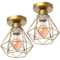 Miniatyrbillede 1 af 5: Retro loftslampe 16CM Vintage loftslampe i industrielt design Geometrisk lampeskærm E27 lampe lavet af jernbur Pendellampe guld (2 stk.)