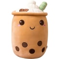 Miniatyrbild 1 av 5: Bubbelteplyschkudde, söt mjölktekoppplysch bubbelte mjuk leksak med jordgubbar, bubbeltekopp plyschleksak fylld kastkudde (brun) brown