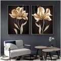 Miniatyrbillede 3 af 3: Vægkunst i abstrakt sort og guld blomst til stueindretning - Canvas-maleri - Nordisk plakatprint - Vægmalerier - Moderne boligindretning - Rammeløs 50*70cm