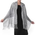 Miniatyrbild 4 av 5: Kvinnors blommiga sjal cape scarf spets scarf vingar scarf med tofsar, mjuk mesh frans wraps för bröllop, fest grey