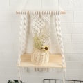 Miniatyrbillede 4 af 5: Boho væghylde i træ med flettet macramé til ophængning på væggen - Boho vægdekoration