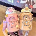 Pikkukuva 2 / 5: Kawaii-vesipullo oljella, söpöt vesipullot 3D Kawaii-tarralla, ruostumattomasta teräksestä valmistettu vesipullo 600 ml (kahvi) brown