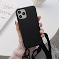 Miniatyrbillede 3 af 5: Til iPhone 15 Pro Max, Crossbody-telefonetui med skulderrem Blødt silikoneetui med justerbar stødsikker beskyttelse til kvinder Piger Sort