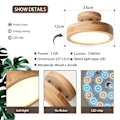 Miniatyrbillede 2 af 5: LED Træ Rundt Loftslampe, 12W Ø23cm Moderne Træbase Indendørs Rund Fladmontering, 3 Farver Dæmpbar Loftslampe