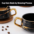 Miniatyrbillede 4 af 5: Cappuccino Kopper med Underkopper, 300ml Porcelæn Espresso Kopper til Te Kaffe Cappuccino, Kaffe Kopper med Træskive - Sort Black
