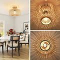 Miniatyrbillede 2 af 5: Vintage bambus loftslampe - Retro bambus træ lampeskærm loftslampe E27 lampeholder Boho rattan lampe Ø30cm hængelampe