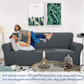 Miniatyrbillede 2 af 5: 1-delt sofaovertræk til 3-personers sofa med høj strækbarhed, sofaovertræk til kæledyr, hundevenligt, skridsikkert møbelbeskytter (mørkegrå)