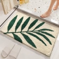Miniatyrbillede 1 af 5: Skridsikker bademåtte, super blød og vandabsorberende, maskinvaskbar mikrofiber badeværelsestæppe til badeværelse, soveværelse, køkken (40 x 60 cm bambusblade) 40*60cm