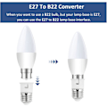 Miniatyrbild 4 av 5: 2 st E27 till B22 Sockelomvandlare, Skruv till Bajonettlampa Sockeladapter, ES till BC Lampbasadapter