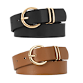 Miniatyrbillede 1 af 5: Dame Læder Bælter til Jeans Kjoler Mode Guld Spænde Dame Talje Bælte, 2 Pak Black,camel
