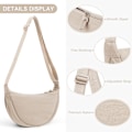 Miniatyrbillede 3 af 5: Crescent taske til kvinder, nylon crescent tasker Hobos Crossbody taske bærbar crescent pung med justerbar rem Solid Color brysttaske skuldertaske beige