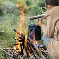 Pikkukuva 3 / 5: Taskukohot, ruostumattomasta teräksestä valmistettu paloputki, 2 pakkausta kahdeksan osainen taskukohot retkeilyyn, grilliin, piknikille