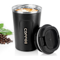 Miniatyrbillede 1 af 5: Kaffe Kop, 380ml Vakuum Genanvendelig Lækagesikker Dobbelt Væg Kaffe Kop, Isolering Rustfrit Stål Miljøvenlig Krus (Sort) Black