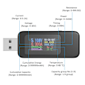 Miniatyrbild 4 av 5: USB Voltmeter, USB Multimeter, Spänningstestare, Strömtestare, USB Effektmätare, Färgskärm, Voltmeter, Amperemeter, Spänning och Ström 0-5.1A, 4-30V