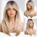 Miniatyrbild 1 av 5: Blond peruk för kvinnor, långt naturligt syntetiskt hår, kvinnor, värmebeständig fiber, ljusblond peruk, 22 tum