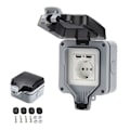 Pikkukuva 1 / 4: IP66 Vedenpitävä Ulkopistorasia USB-latausporteilla ja Kannella, Seinäpistorasiakotelo Puutarhaan, Autotalliin ja Uima-altaalle.