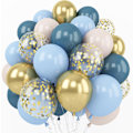Miniatyrbillede 1 af 5: Støvblå Ballondekorationsæt, 60 stk. 12 tommer Metallic Kromguld Macaron Blå Oceanblå Hvid Sand Ballon Konfettiballoner