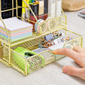 Miniatyrbillede 3 af 5: Guld skrivebordsarrangør med skuffe, kontorbords penneholder med 5 rum + 1 stor skuffe | The Mesh Collection Gold