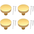 Miniatyrbillede 1 af 5: 4 stk. køkkenskabsknopper 30mm runde kommode skuffeknopper runde guld skabsknop soveværelse skuffe træk med monteringsskruer (guld) Gold