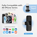 Miniatyrbild 3 av 5: Trådlösa mikrofoner för iPhone iPad, Clip-on Lapel Lavalier Bluetooth-mikrofon för videoinspelning, PC, bärbar dator, livestreaming (iOS och USB-C/2 mikrofoner)