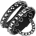 Miniatyrbillede 2 af 3: Sort læderarmbånd med kæde, pyramide og runde nitter Silver