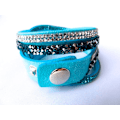 Miniatyrbillede 2 af 2: Turkis dobbeltskåret læderarmbånd med krystaller