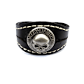 Miniatyrbillede 1 af 3: Sort læderarmbånd med dødningehoved Black