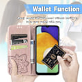 Pikkukuva 4 / 4: Samsung A13 5G / A04s lompakkokotelo PU-nahkainen 4-POCKET Motif Butterfly Pink gold