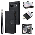 Miniatyrbillede 1 af 8: Google Pixel 6A multifunktionelt pung etui Lynlås 8-lomme Black