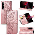 Pikkukuva 1 / 9: Xperia 1 III -lompakkokotelo PU-nahkainen 4-POCKET Motif Butterfly Pink gold